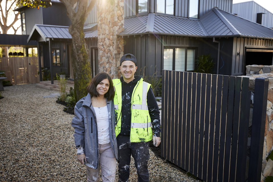 The Block’s Steph and Gian in their front yard.