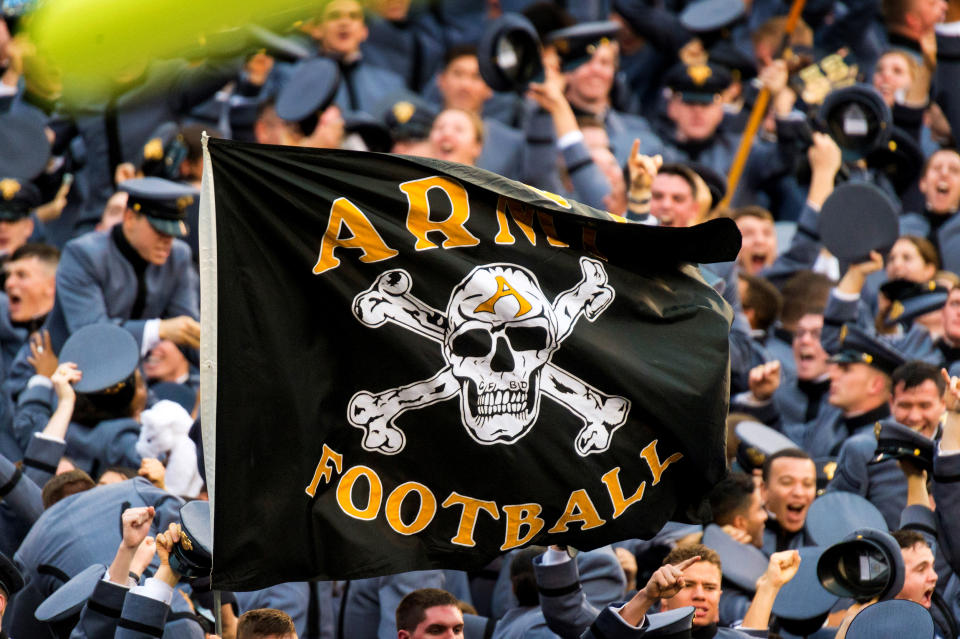 Image: The Army Black Knights flag during a football game between Army and the Navy Midshipmen in Philadelphia in 2015. (Gavin Baker / Icon Sportswire via Getty Images file)