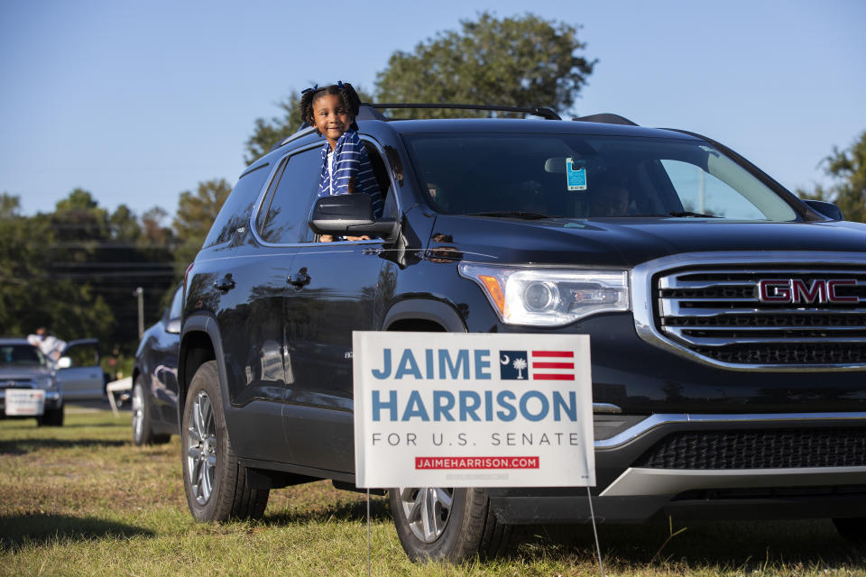 Braylen Washington waits for a drive-in campaign rally for Jaime Harrison to begin in North Charleston.  (Photo: The Washington Post via Getty Images)