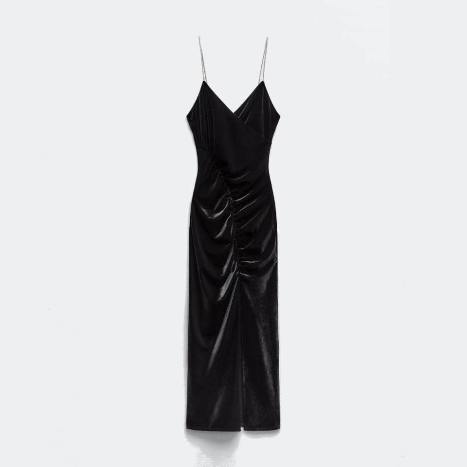 Robe midi en velours à bretelles à brillants Zara