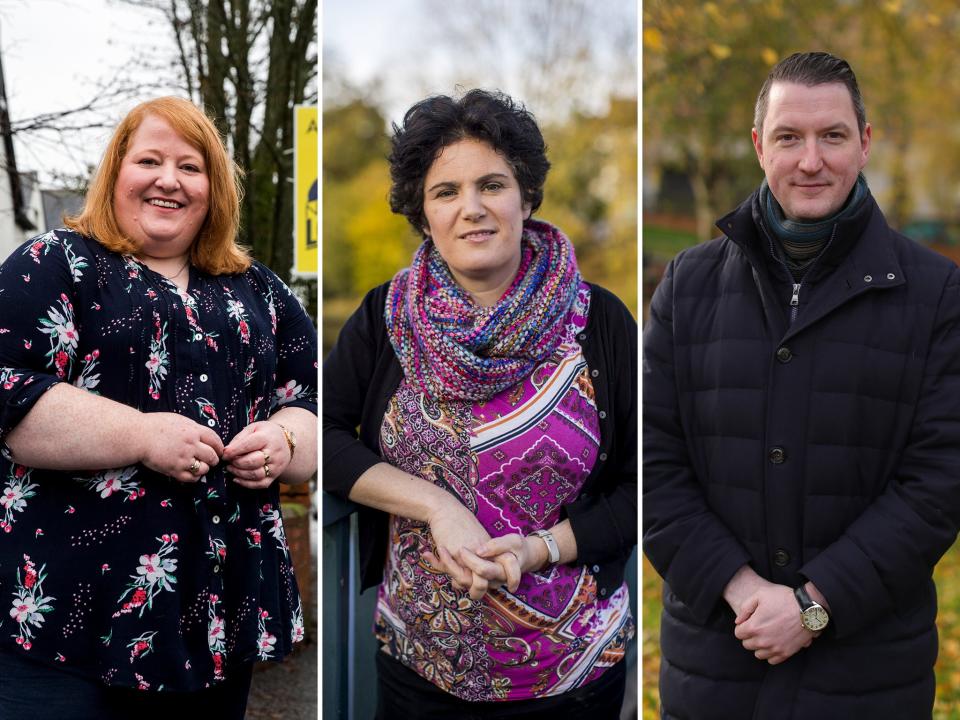 (L-R) The Alliance Party's Naomi Long, the SDLP's Claire Hanna and Sinn Fein's John Finucane: PA