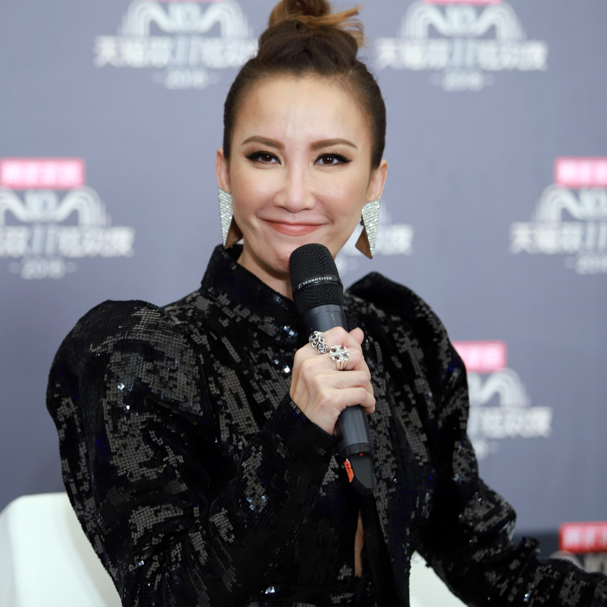  Singer Coco Lee receives interview during rehearsal for 2018 Double 11 Global Shopping Festival on November 10, 2018 in Shanghai, China. 