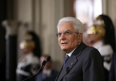 Italian President Sergio Mattarella speaks at the end of his consultations at the Quirinale Palace in Rome, Italy, December 10, 2016. REUTERS/Alessandro Bianchi