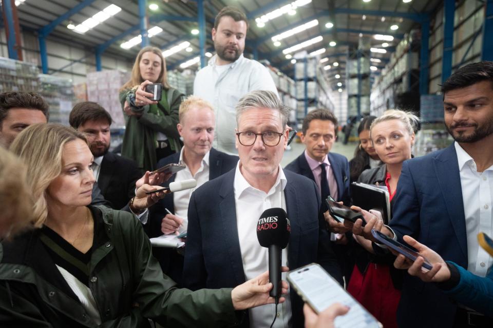 Sir Keir Starmer answers questions from journalists after hosting a Q&A with staff at a drinks manufacturer in Derbyshire (Stefan Rousseau/PA Wire)