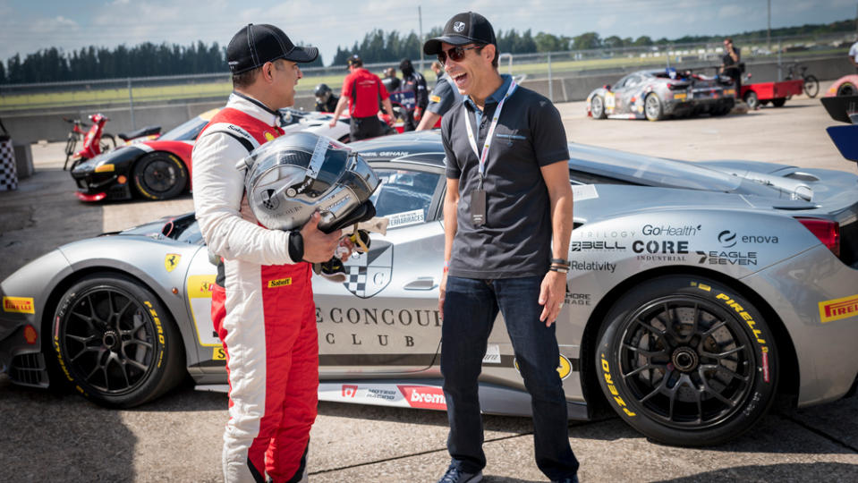 Concours Club founder Neil Gehani (left) and four-time Indy 500 champion Hélio Castroneves. - Credit: Photo by Erik Schneider, courtesy of the Concours Club.