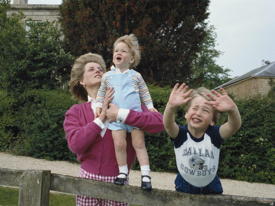 Princess Diana, Prince Harry, and Prince William at Highgrove House in 1986.