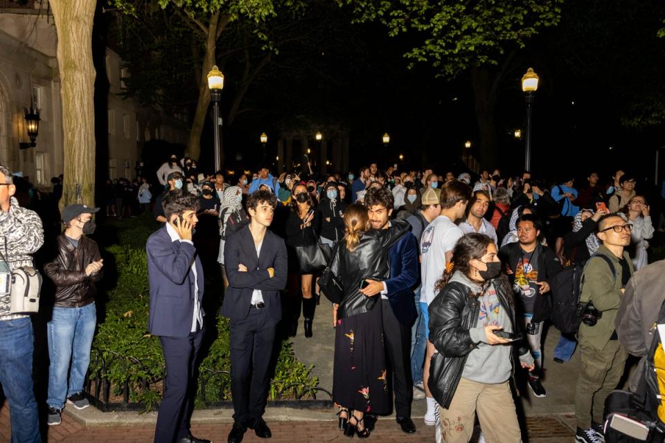 Demonstrators cheer on people from the pro-Palestine encampment on Columbia's Campus (Getty Images)