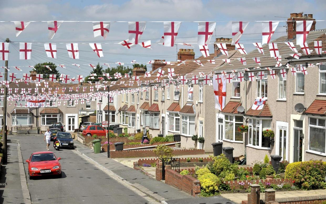 A cul-de-sac in Bristol, decorated by one fan before the 2010 World Cup