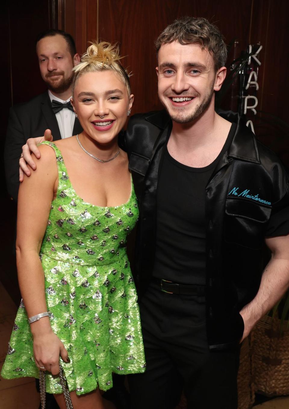 los angeles, california march 10 l r florence pugh and paul mescal attend the the caa pre oscar party at sunset tower hotel on march 10, 2023 in los angeles, california photo by randy shropshiregetty images for caa