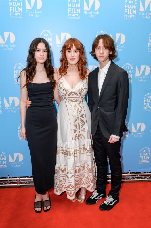Adele Gianopoulos, Molly Ringwald, and Roman Gianopoulos attend the Variety Creative Vanguard Award honoring Molly Ringwald during the 41st Miami Film Festival at the Chapman Conference Center on April 6, 2024, in Miami, Fla.<p>Ivan Apfel/Getty Images</p>