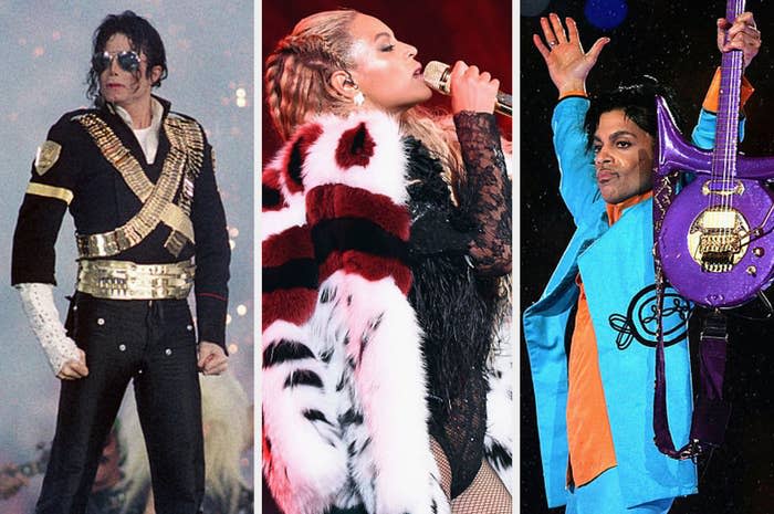 MJ, Beyoncé, and Prince performing