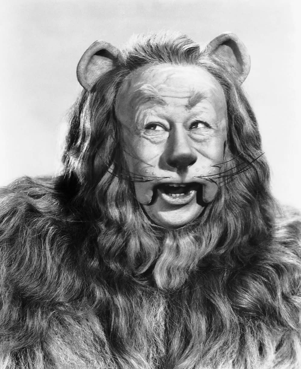 Close-up of Bert Lahr as the Cowardly Lion.