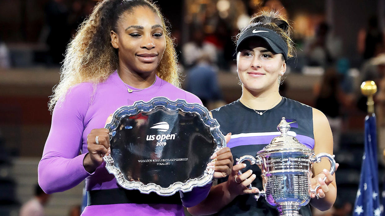 Bianca Andreescu and Serena Williams, pictured here after the 2019 US Open final.