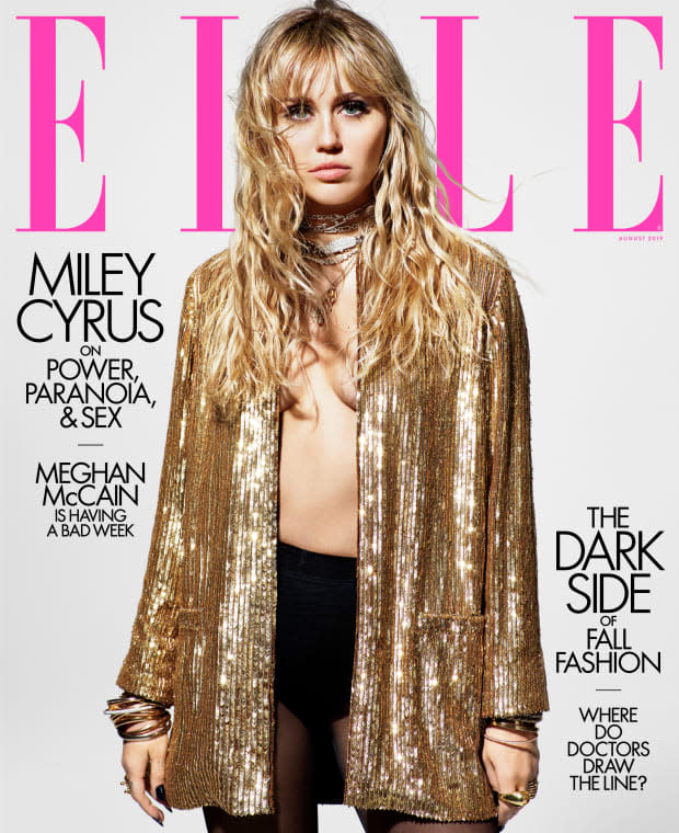 Miley Cyrus on the August issue of "Elle." Photo: Mario Sorrenti 