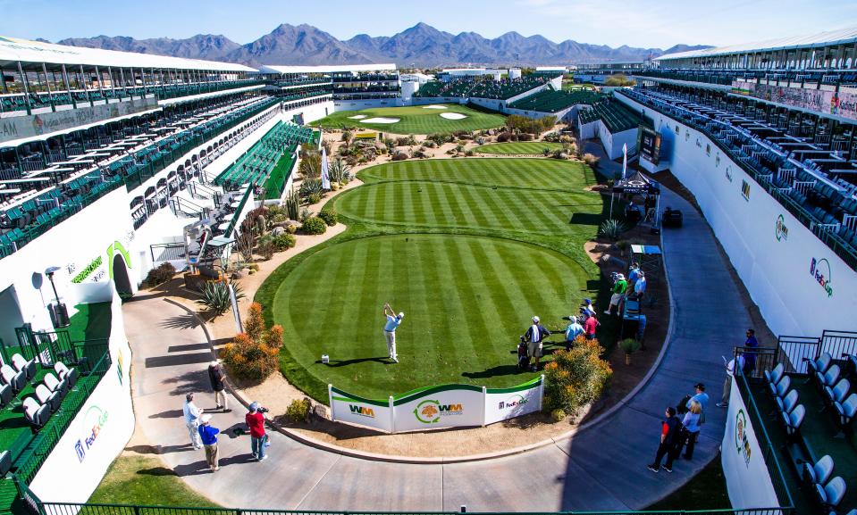 Birds-eye view of the famous 16th hole at TPC Scottsdale during a recent WM Phoenix Open.