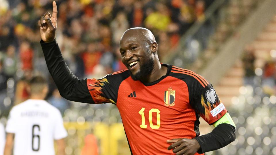 Romelu Lukaku celebrating Belgium's goal