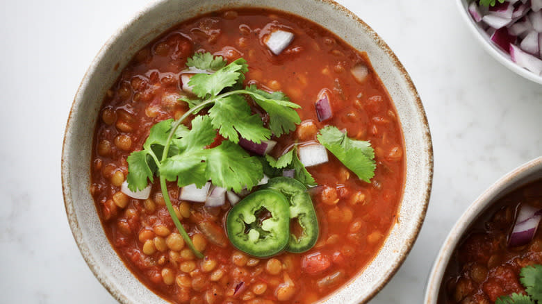 lentil chili with cilantro