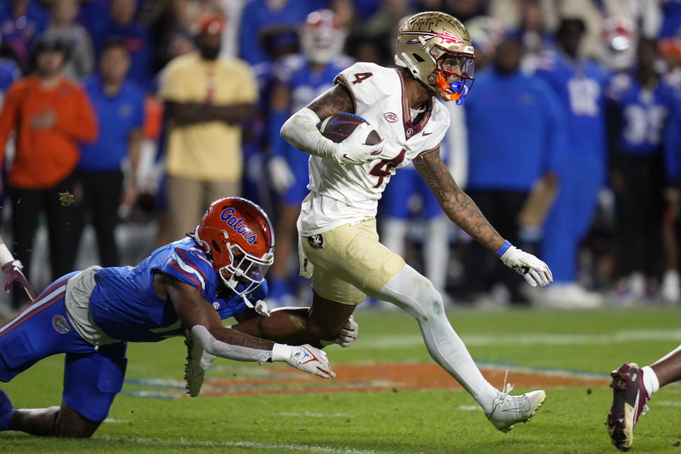 Keon Coleman and the Florida State Seminoles are in a must-win situation in the ACC title game. (AP Photo/John Raoux)