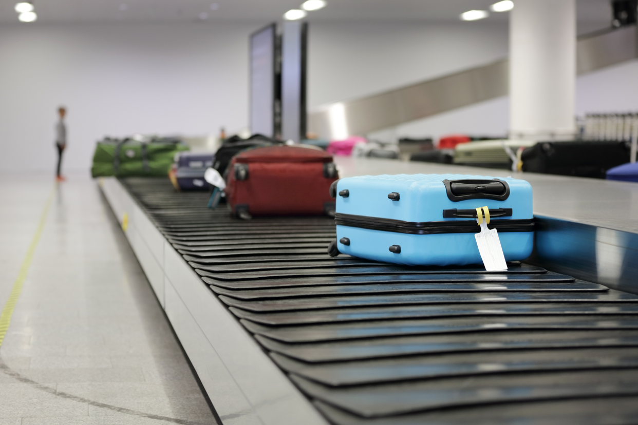 Checked baggage on a conveyor belt