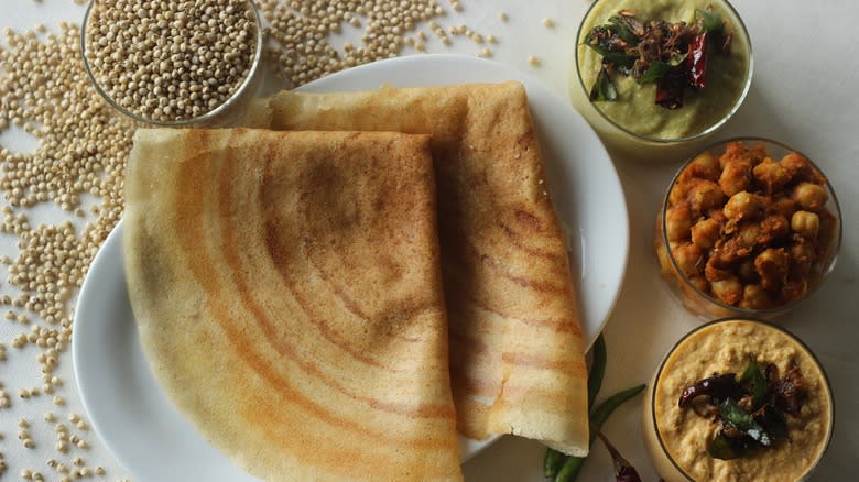 sorghum flatbread with side dishes