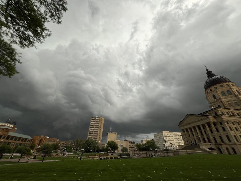 Tornado sirens sounded in downtown Topeka due to a Tuesday storm that lawmakers initially tried to work through before seeking shelter on the last day of the legislative session.