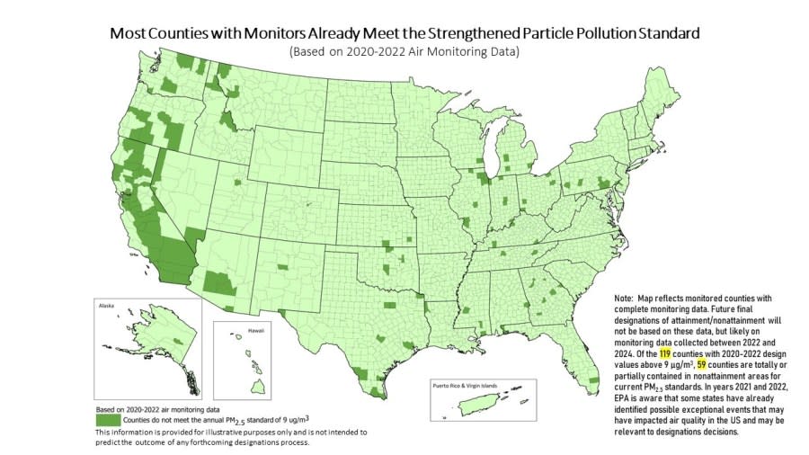 The EPA says that most counties in the country currently meet the updated standard. (credit: EPA)
