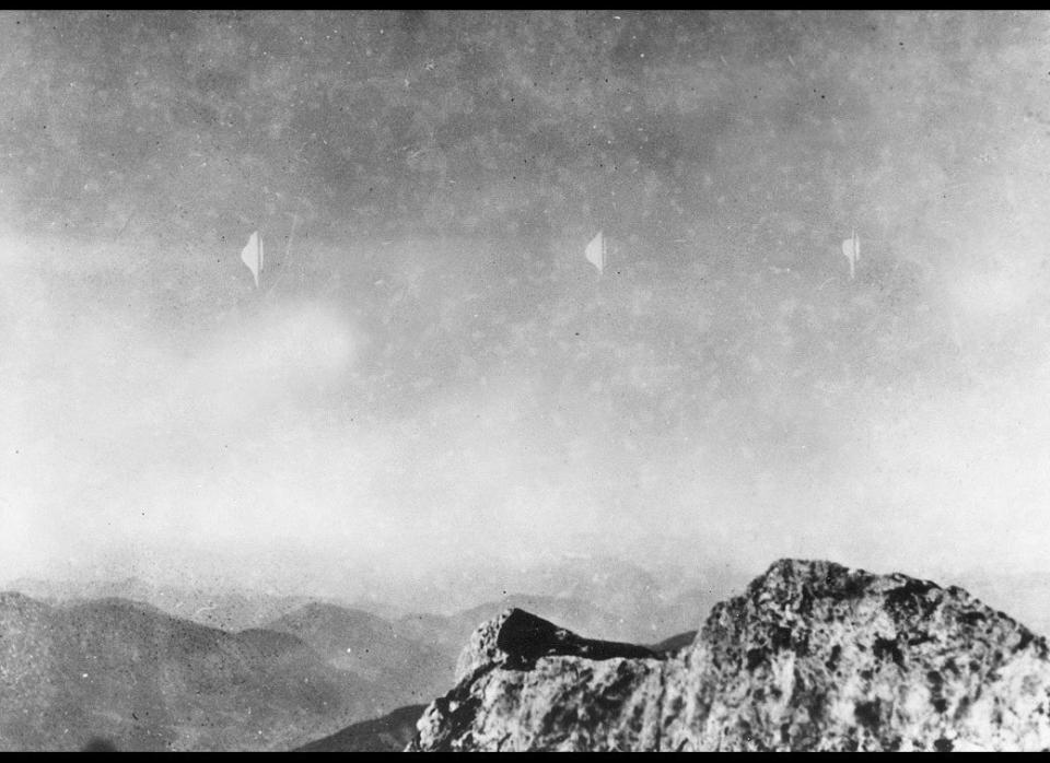 While descending an Austrian mountain in 1954, photographer Erich Kaiser captured an image of what he called mysterious silvery-white flying objects. 