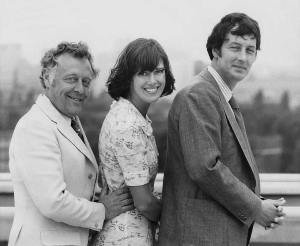 Susan Stranks with Michael Barratt (left) and Bob Wellings (right) on the BBC’s ‘Nationwide’ team in 1974 (Getty)