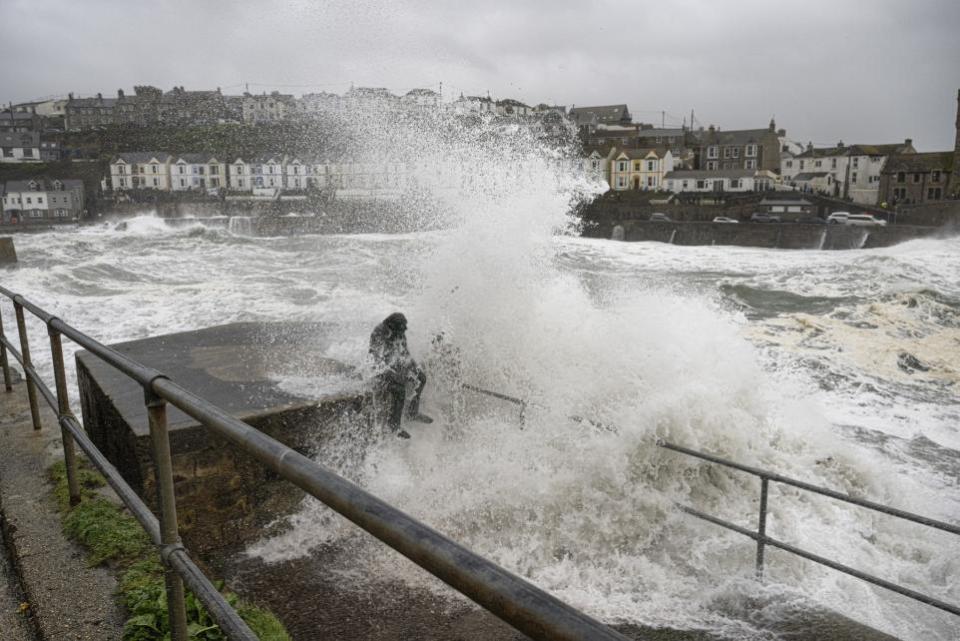 Falmouth Packet: 'Dave' gets a soaking at Porthleven