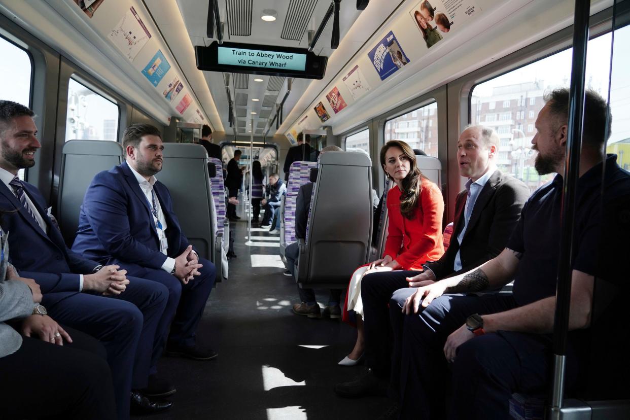 Prince William and Kate, Princess of Wales travel on London Underground's Elizabeth Line (AP)