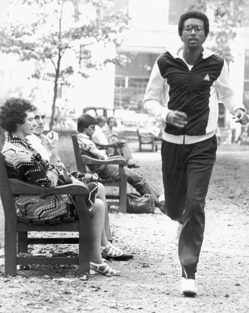 <p>Arthur Ashe out jogging in London in June 1979.</p>