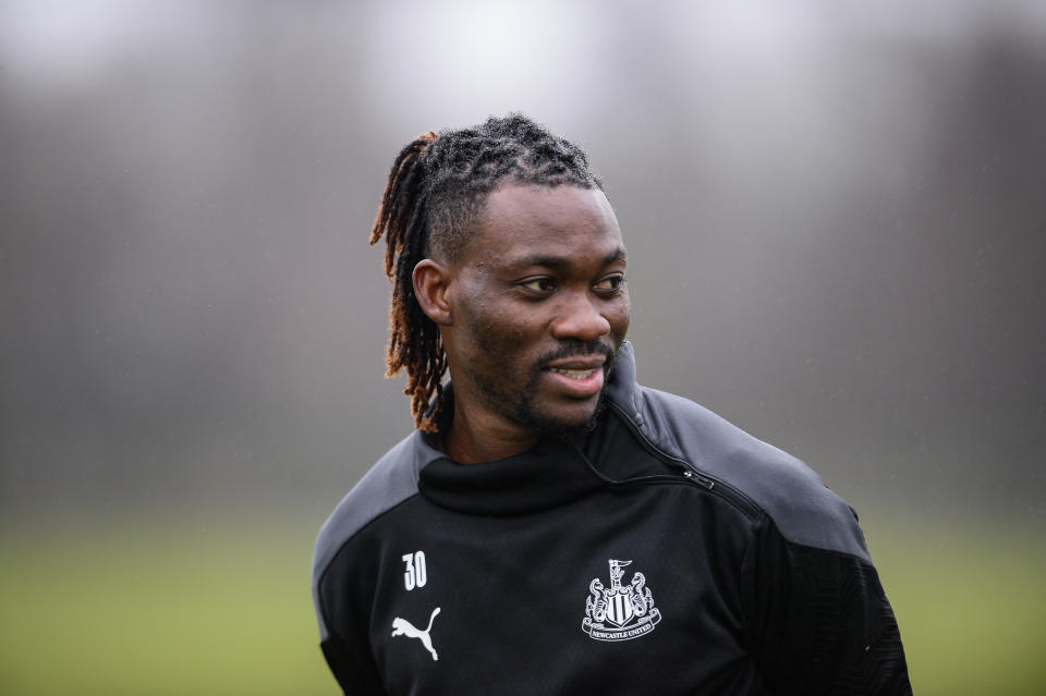 NEWCASTLE UPON TYNE, ENGLAND - JANUARY 28: Christian Atsu during the Newcastle United Training Session at the Newcastle United Training Centre on January 28, 2021 in Newcastle upon Tyne, England. (Photo by Serena Taylor/Newcastle United via Getty Images)