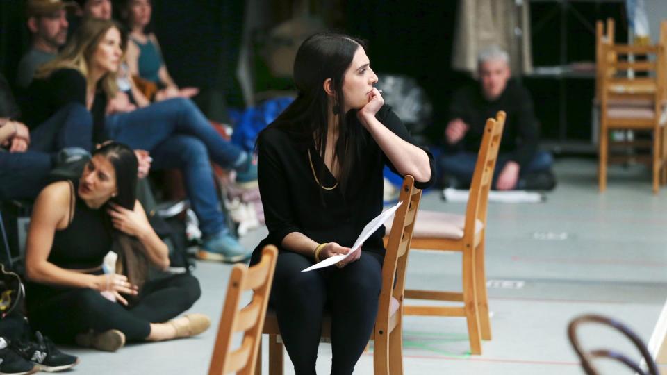 cambridge, ma may 5 director sammi cannold watches a rehearsal of the american repertory theater upcoming production of evita photo by jonathan wiggsthe boston globe via getty images