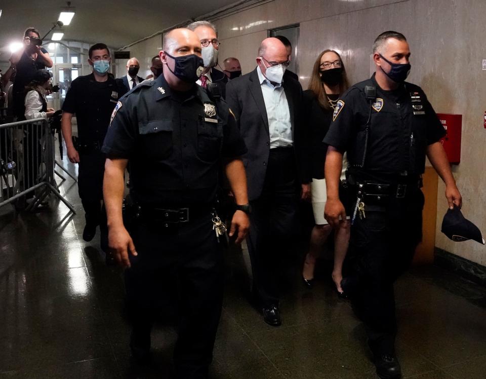 Trump Organization chief financial officer, Allen Weisselberg, after arraignment in the Manhattan Criminal Court building.