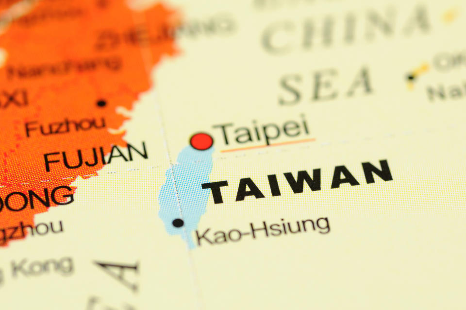 Close up of Taiwan on map