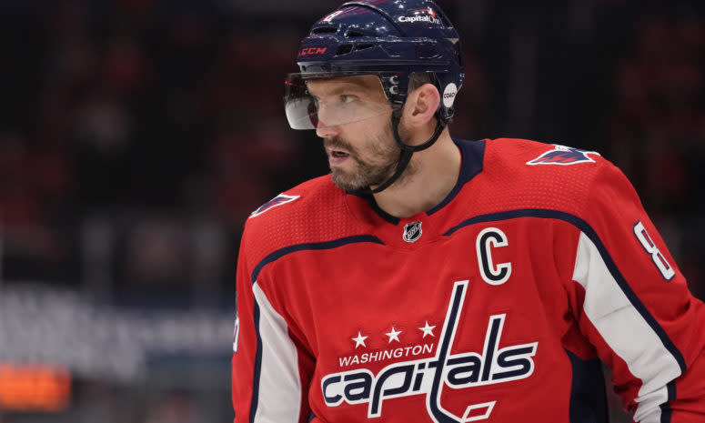 Alex Ovechkin looks on during a game.