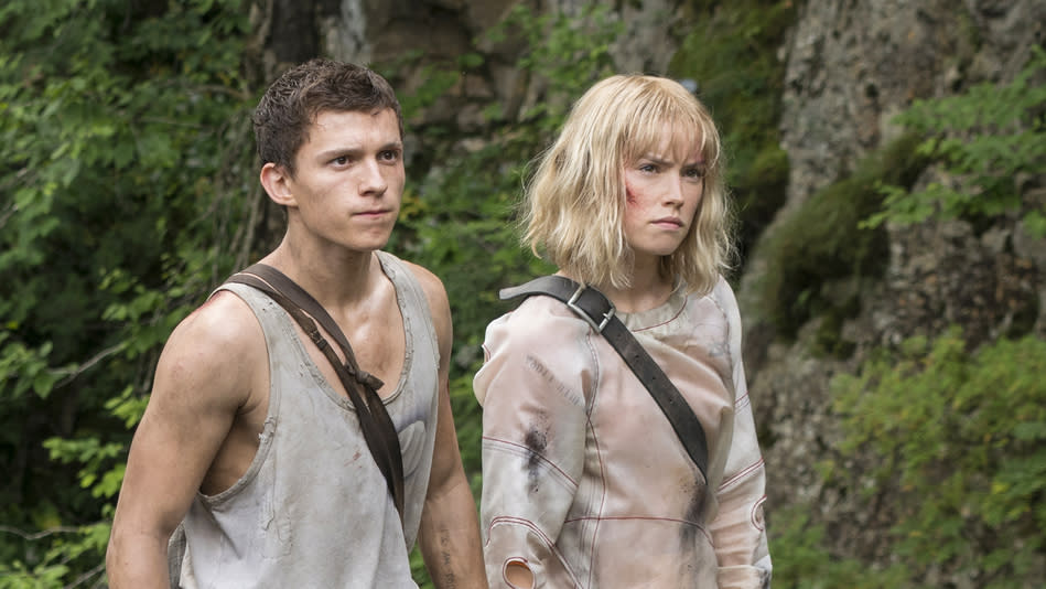 Tom Holland Daisy Ridley on the set of 'Chaos Walking'. (Credit: Lionsgate)