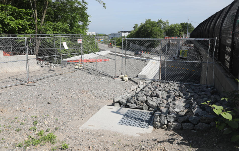 The area around Route 9 and Paulding Avenue in Tarrytown where a new bike and pedestrian bridge will be built over I-287/I-87, pictured May 21, 2024.