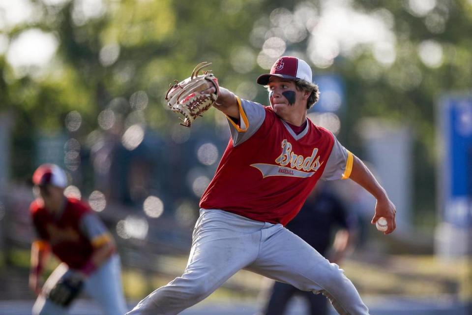 Harrison County’s Corey Vaughn scattered eight hits over seven innings but allowed only one run while striking out seven in the Thorobreds’ first-round win. He also scored Harrison County’s first run, to tie the game in the fourth inning.