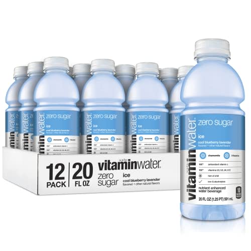 Vitaminwater Zero Sugar Ice, Ice Cool Blueberry-Lavender Flavored, Electrolyte Enhanced Bottled Water with Vitamin b5, b6, b12, 20 Fl Oz (Pack of 12)