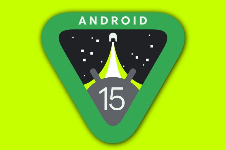 The Android 15 logo on a yellow background.