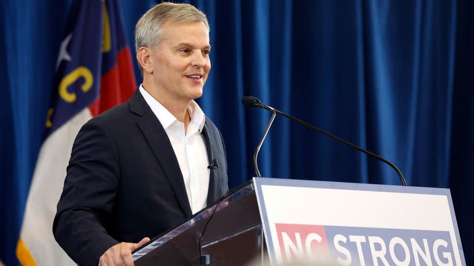 Stein speaks at a rally in Raleigh, North Carolina, on October 10, 2023. - Karl B DeBlaker/AP