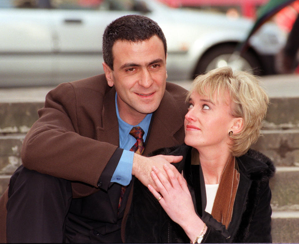 Actors Amy Seccombe and George Jackos, who play Diana, The Princess of Wales and Dodi Fayad, in a TV movie  about their relationship, entitled  People's Princess - A Tribute, pose for the media in London today (Weds). The film's  look-a-likes were  unveiled  amid threats from lawyers that action might be taken before it was screened. They  begin filming next month, but already it has prompted the Princess's law firm Mishcon de Reya to complain that the project was entirely inappropriate and insensitive. The comment came as Mirror Television prepared to reveal the details of the two-hour film due for release in April, including the actors playing Diana and Dodi Fayed. See PA Story DIANA Film. Photo by Michael Stephens.