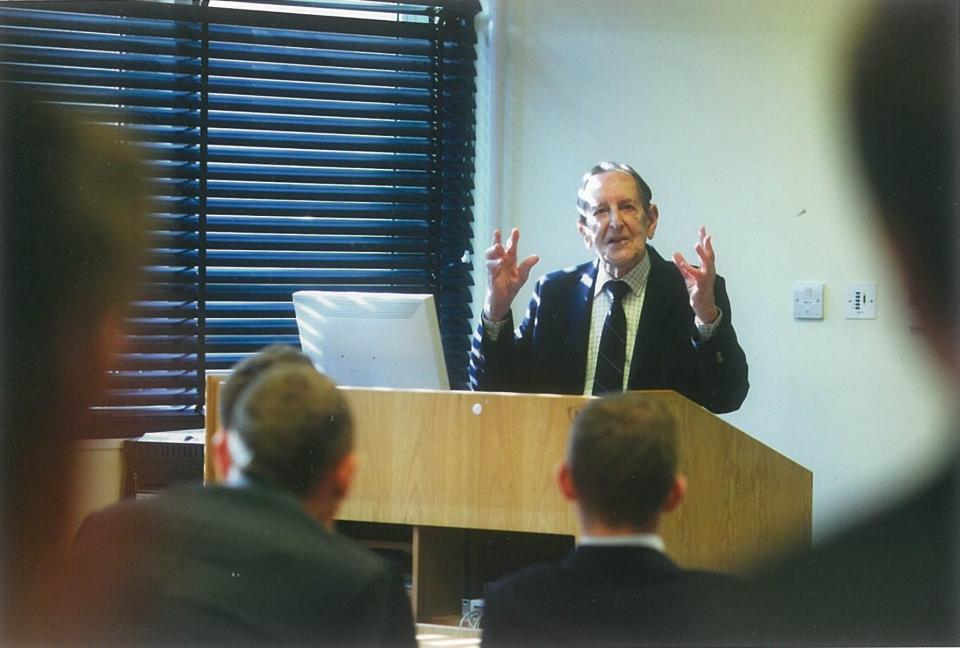 Jack Swaab in 2012 addressing young officers at the Royal School of Artillery, Larkhill - Ben Gurr