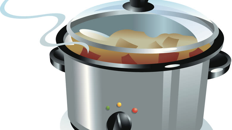 slow cooker with steam from open lid