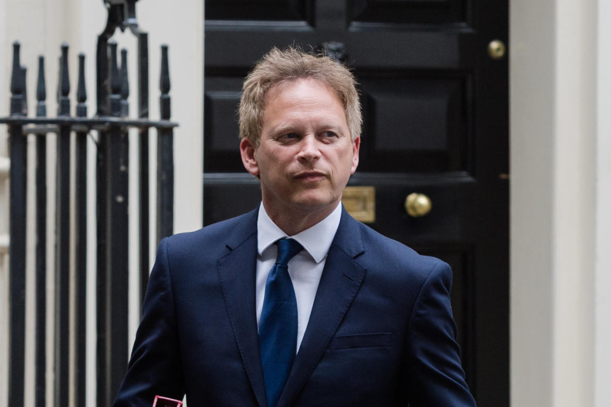 LONDON, UNITED KINGDOM - JUNE 14, 2021: Secretary of State for Transport Grant Shapps leaves Downing Street on June 14, 2021 in London, England. British Prime Minister Boris Johnson expected to announce today a delay of up to four weeks to lifting of Englands Covid-19 restrictions in an effort to tackle the rise of infections caused by the Delta variant of the coronavirus, which now accounts for more than 90% of new cases in the UK. (Photo credit should read Wiktor Szymanowicz/Barcroft Media via Getty Images)