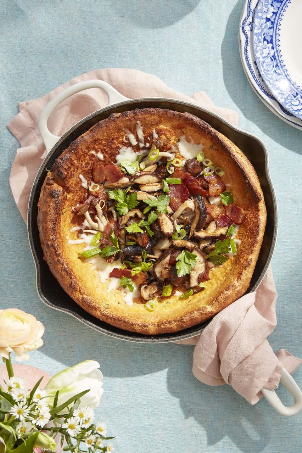 Roasted Mushroom and Bacon Dutch Baby