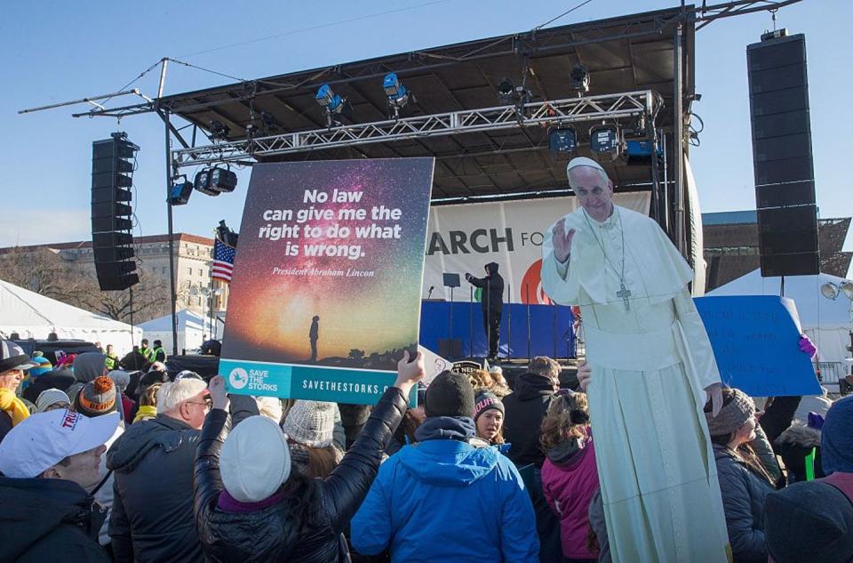 <span class="caption">People opposed to abortion gather at the Washington Monument during the 2017 March for Life rally in Washington, D.C.</span> <span class="attribution"><a class="link " href="https://www.gettyimages.com/detail/news-photo/pro-life-supporters-gather-at-the-washington-monument-to-news-photo/632842482?adppopup=true" rel="nofollow noopener" target="_blank" data-ylk="slk:Tasos Katopodis/AFP via Getty Images;elm:context_link;itc:0;sec:content-canvas">Tasos Katopodis/AFP via Getty Images</a></span>