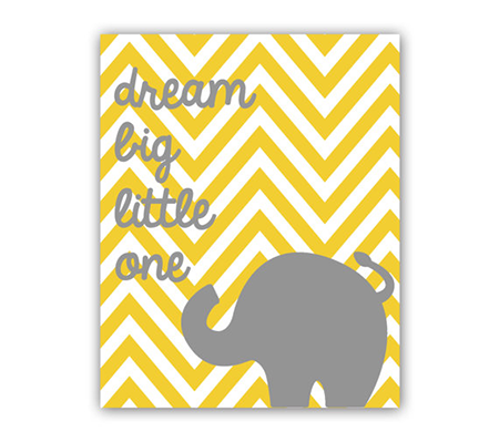 "Dream Big Little One" Elephant Art Chevron Print