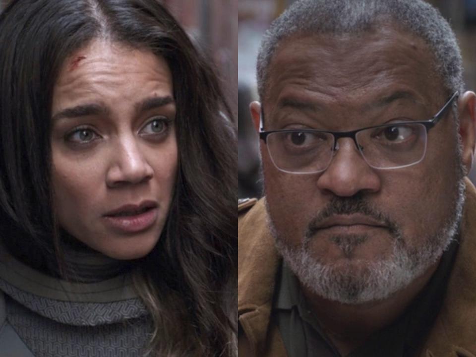 Hannah John-Kamen as Ghost and Laurence Fishburne as Bill Foster.